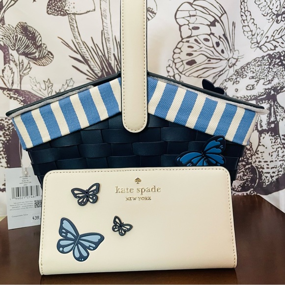 • NWT KATE SPADE PICNIC 3D BASKET FLUTTER FLY BUTTERFLY BASKET BIFOLD WALLET SET - Picture 1 of 14